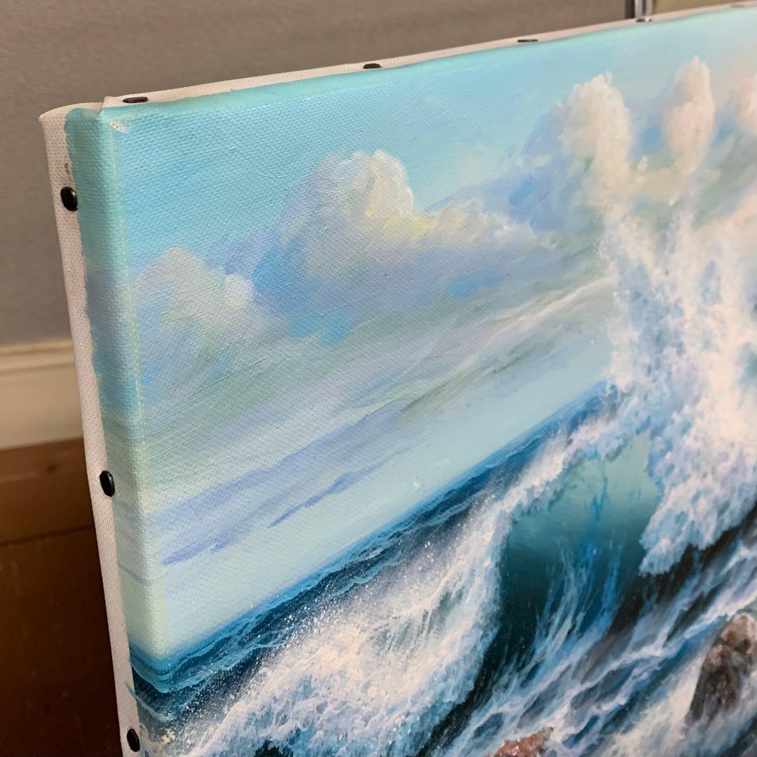 油彩　肉筆　波　海　油絵