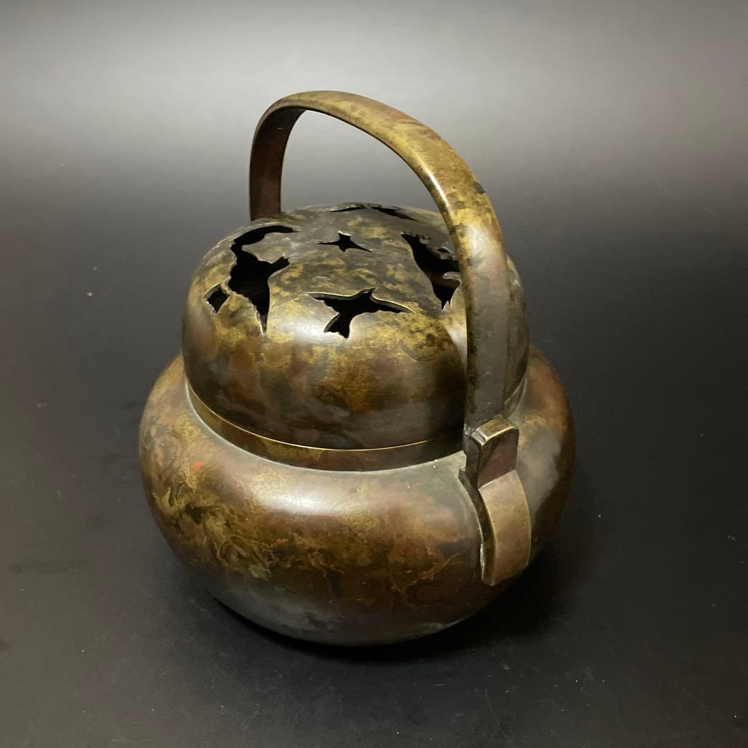 特大　 斑紫銅　鳥透かし香炉　火鉢10