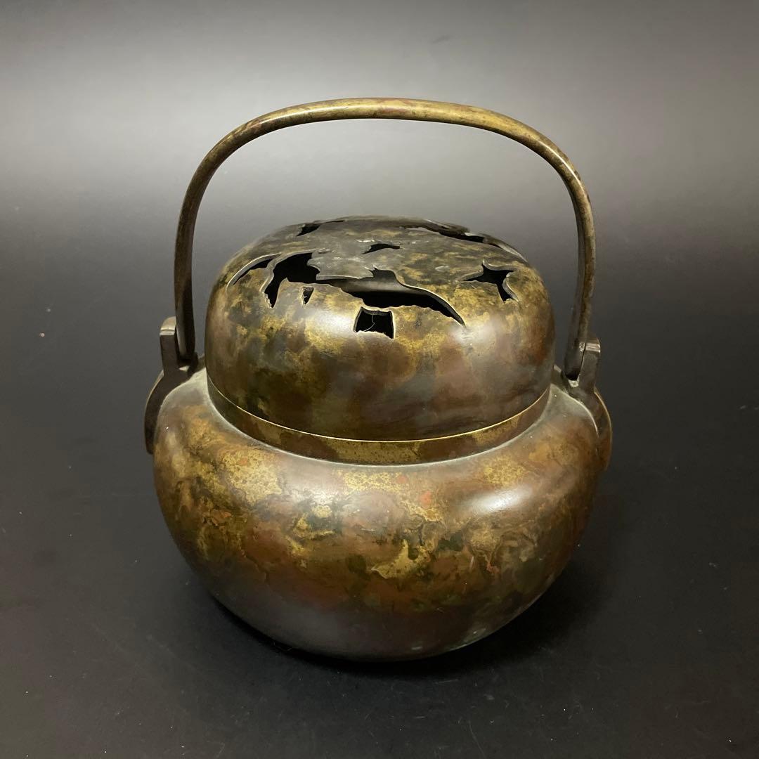 特大　 斑紫銅　鳥透かし香炉　火鉢10