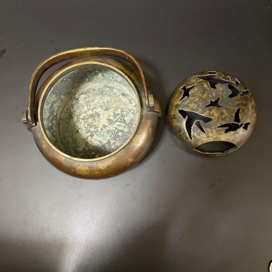 特大　 斑紫銅　鳥透かし香炉　火鉢10