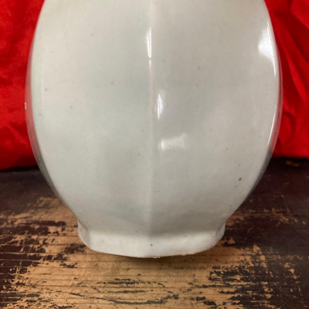 李朝　染付　面取瓶　徳利　秋草文