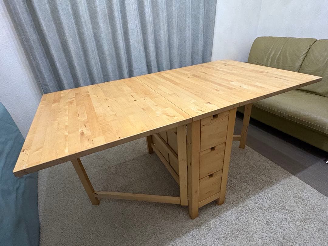 IKEA イケア木製ナチュラルウッド引き出し付NORDEN ゲートレッグテーブル