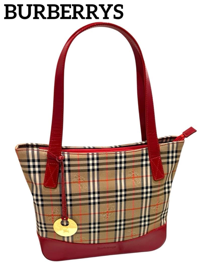 超希少 極美品 BURBERRYS バーバリーノバチェック ハンドバッグ レッド