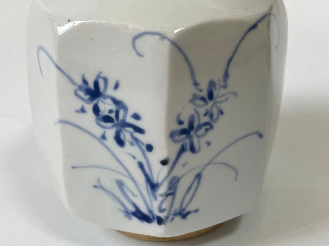 陶芸家　作家物　松尾貞一郎　貞土窯　染付　徳利　花文様　面取　李朝　写　共箱