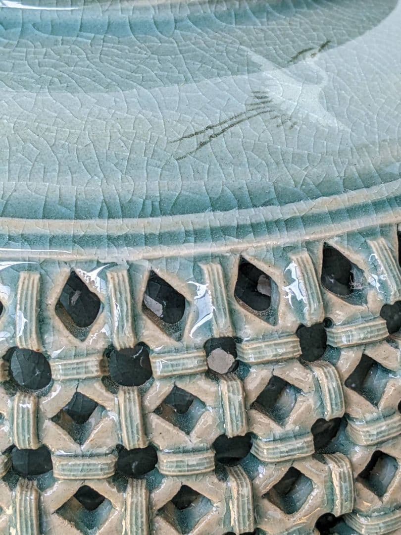 高麗青磁　熊津窯 花瓶 透かし 網目 青磁 花器 いいね！ 2 送料無料