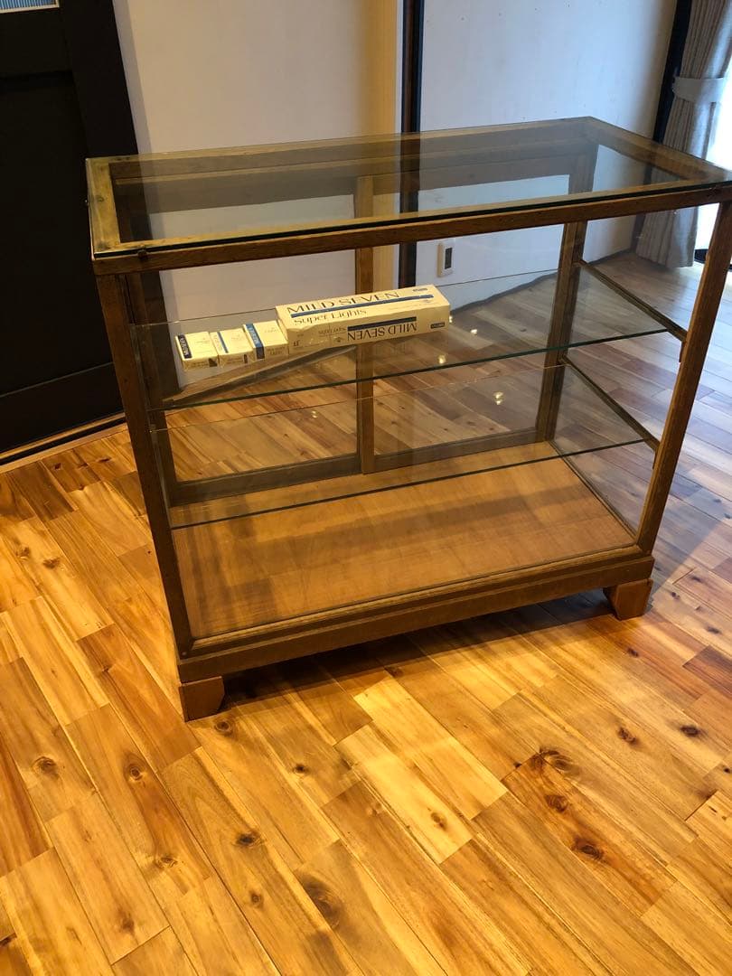 ガラスショーケース 中型 木製 ブラウン