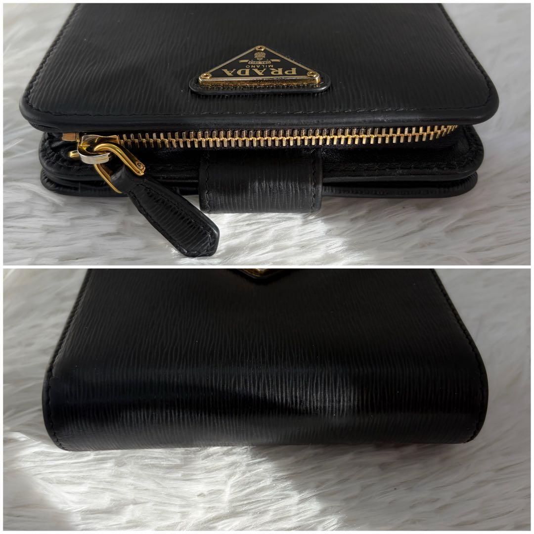 RFID搭載/美品✨プラダ　二つ折り財布 ヴィッテロムーヴ　レザー 三角 黒