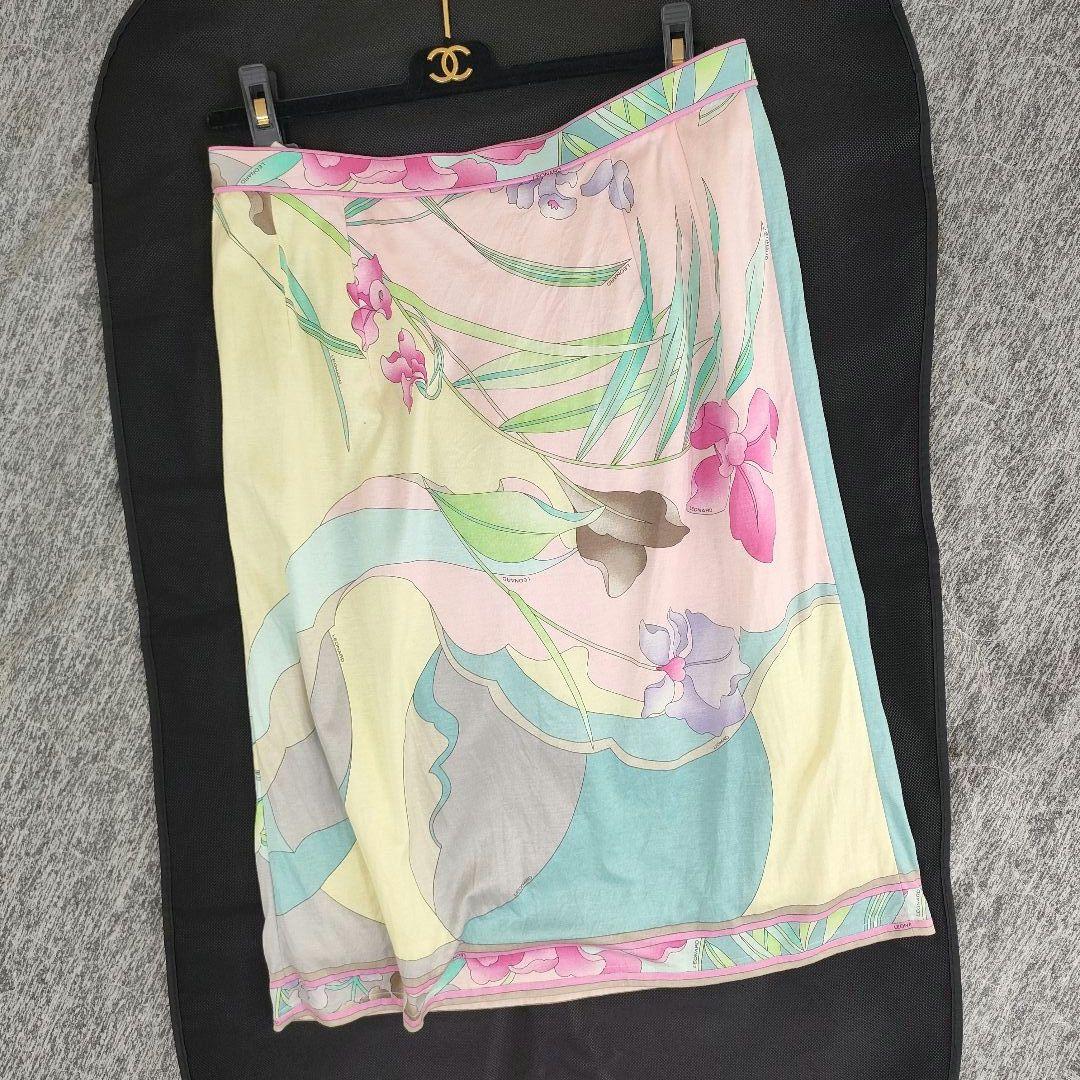 大きいサイズ タグ付き LEONARD 花柄 ロゴ スカート フラワー 裏地有り