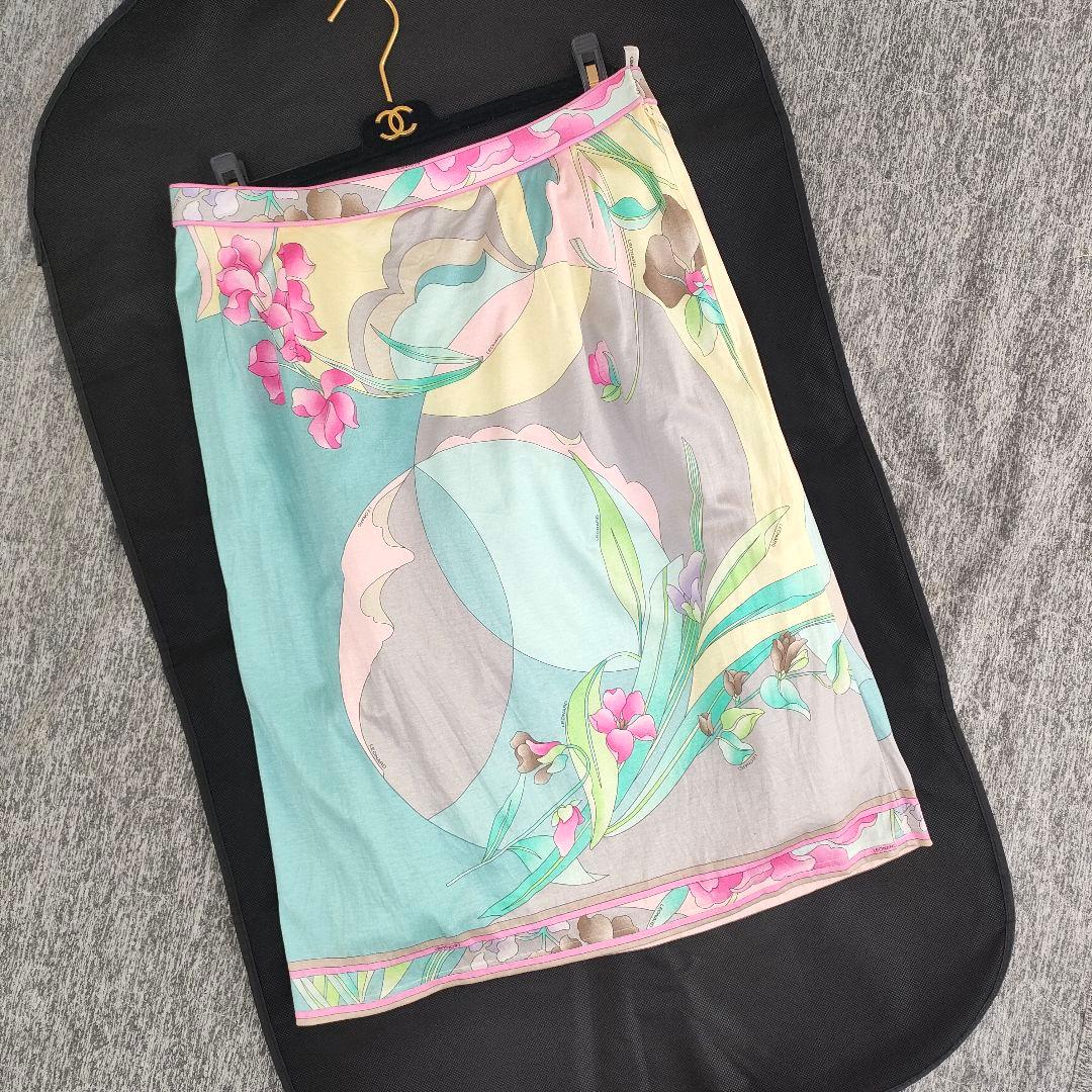 大きいサイズ タグ付き LEONARD 花柄 ロゴ スカート フラワー 裏地有り