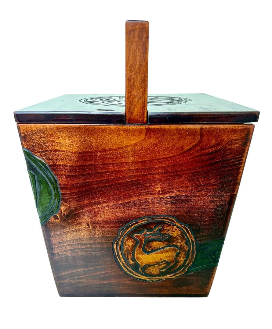 岡山特産　烏城彫　炭斗箱　炭とり箱　茶道具　箱炭　木製　割蓋　伝統工芸品　レトロ