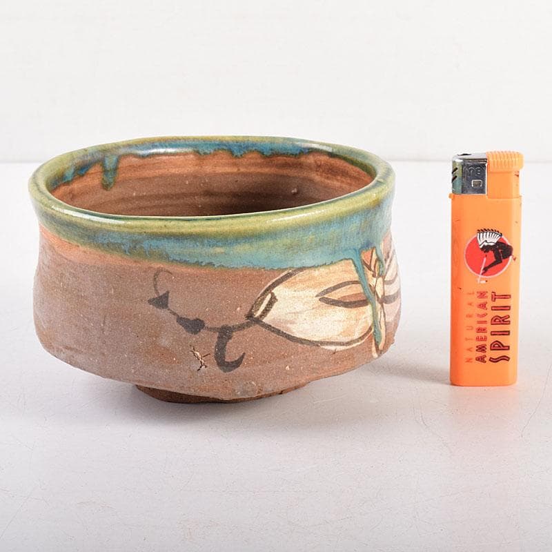 茶道具　徳川中期　織部焼　鳴海織部　沓形茶碗　時代箱　V　R8558