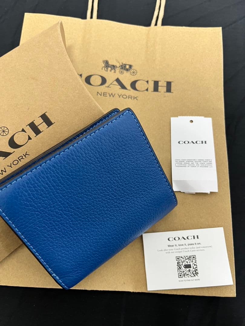 COACH コーチ 折り財布 青 コンパクト かわいい シンプル