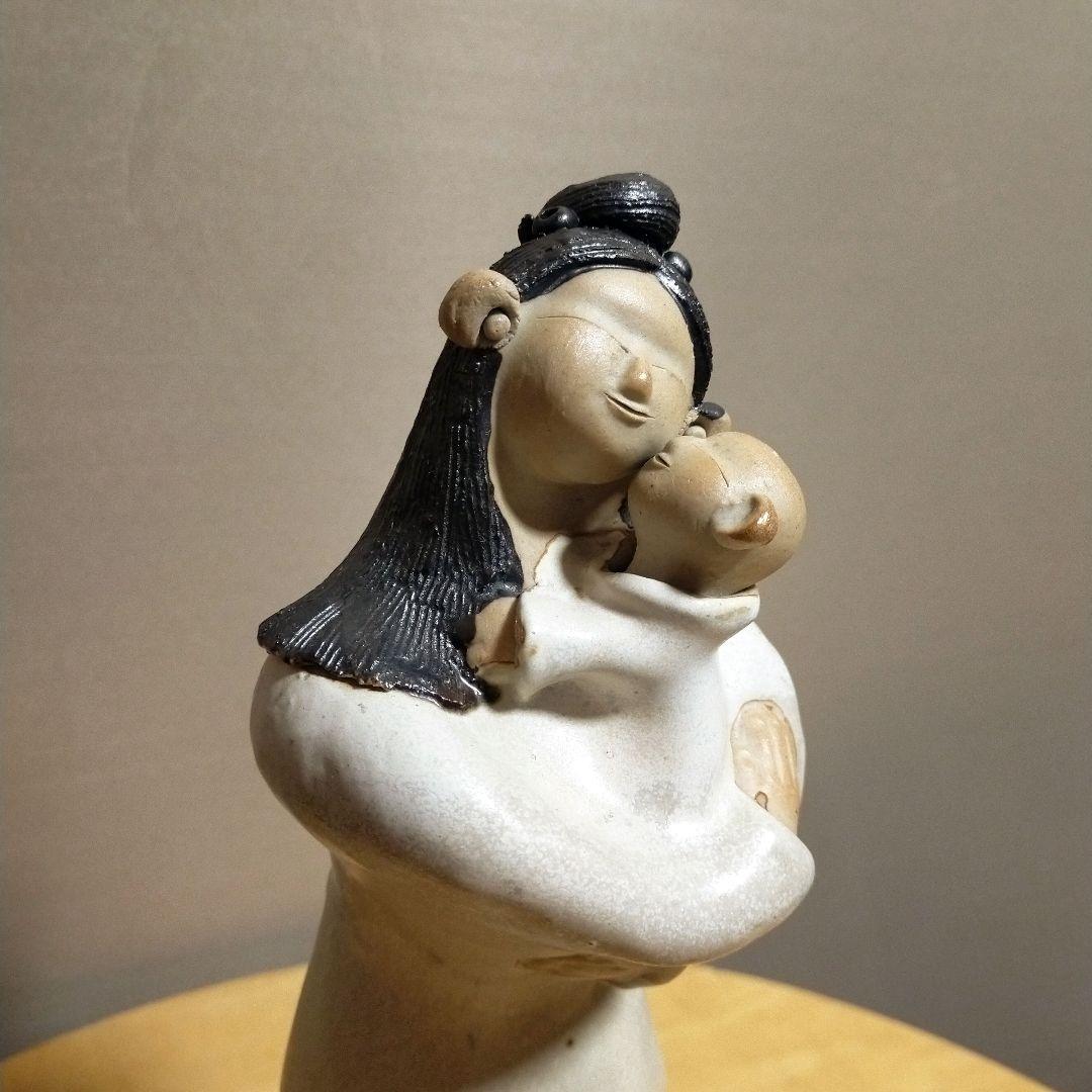 砥部焼 青芳窯★森元青芳作★青芳人形 母子像★愛媛