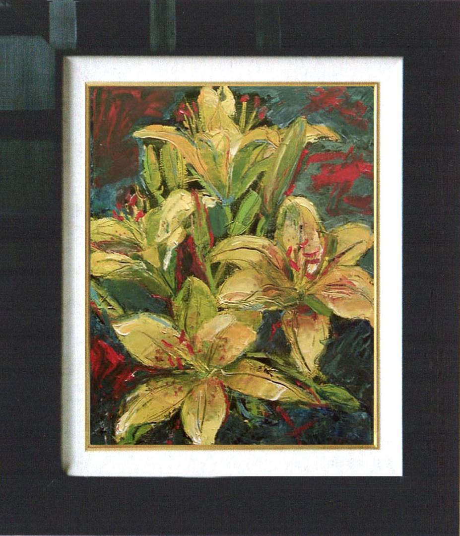 油絵 菅家令子 絵 絵画 インテリア 額付(黒) uF6-112102 花ゆり