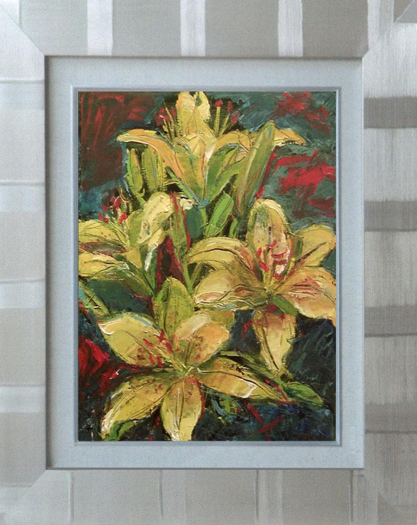 油絵 菅家令子 絵 絵画 インテリア 額付(黒) uF6-112102 花ゆり