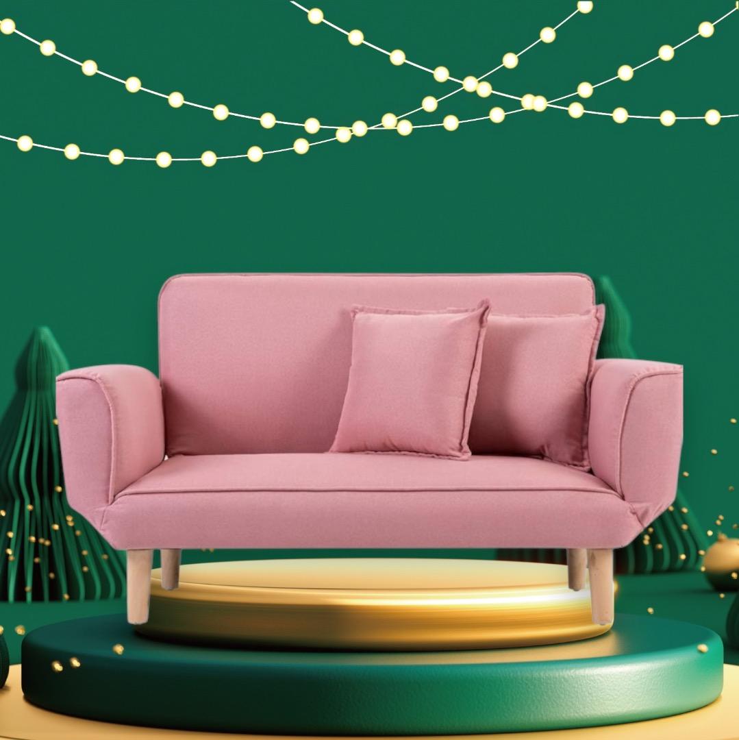 2人掛け 送料無料　一人暮らし 軽量 クッション付 ベッド ソファ　ピンク