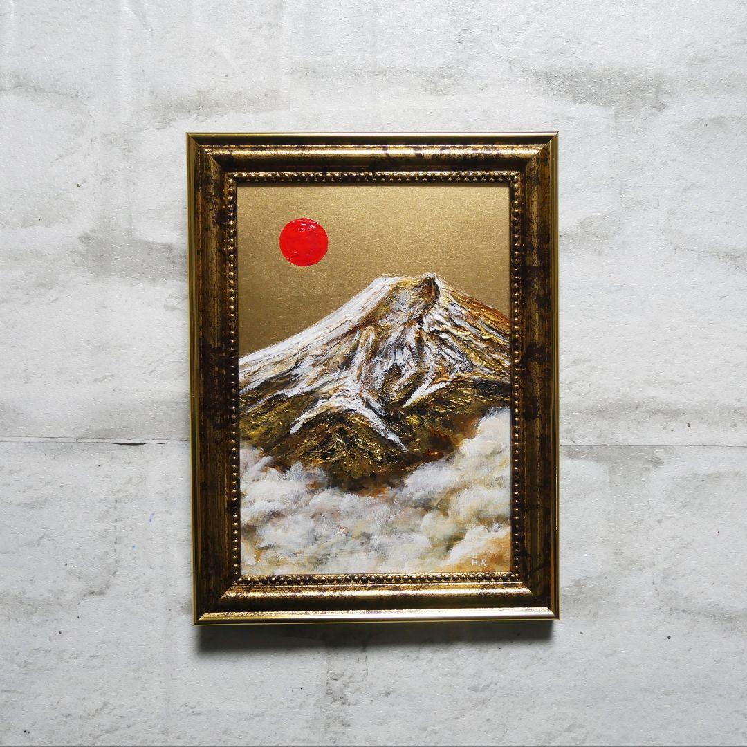 油絵 ミニ絵画【金色の霊峰】