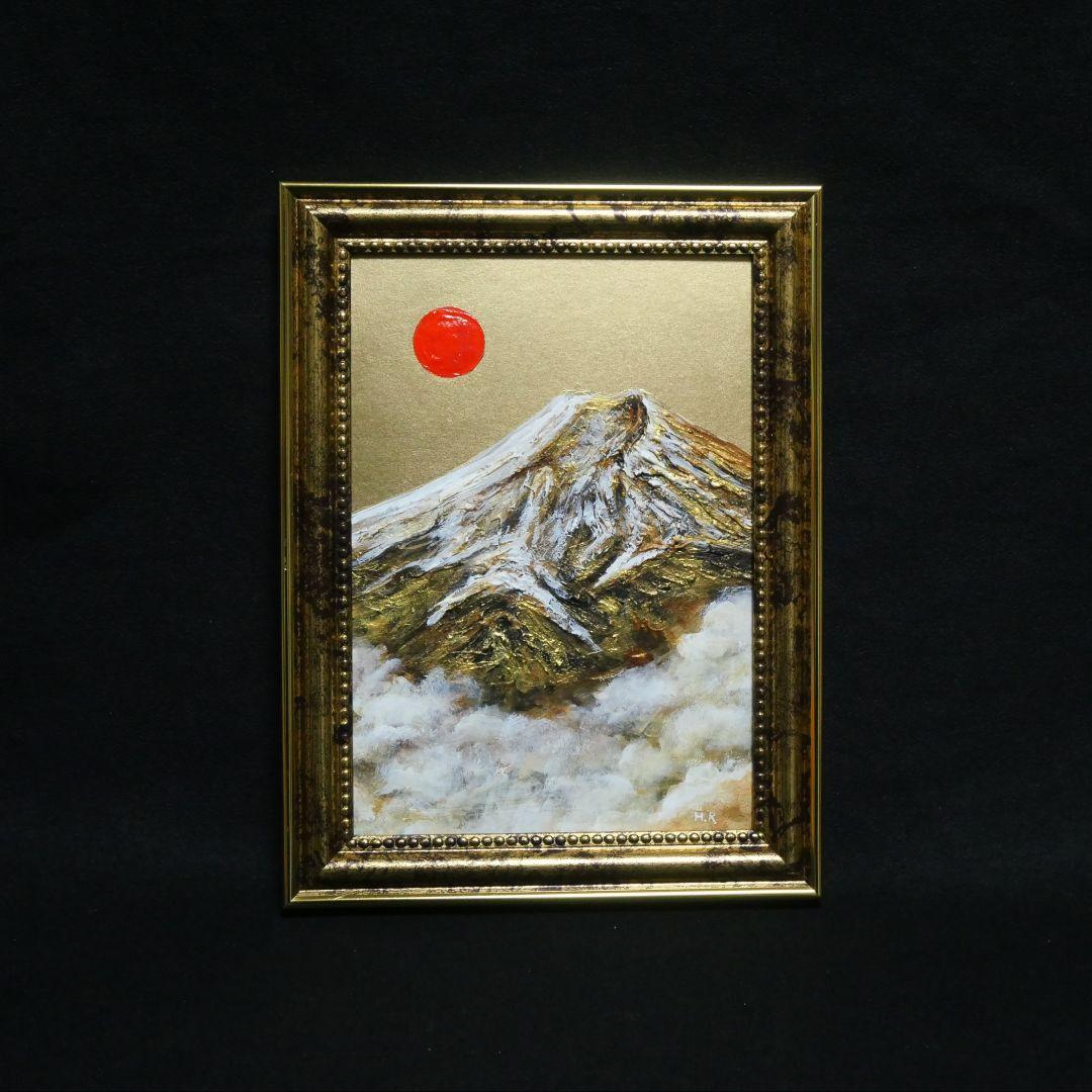 油絵 ミニ絵画【金色の霊峰】