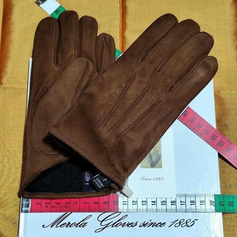 今季 メローラ スエードタン茶色 カシミア黒 グローブ 革手袋 MEROLA