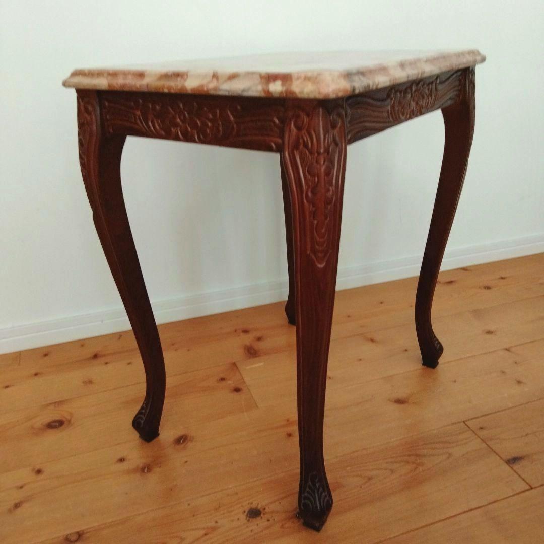 アンティーク大理石 サイドテーブル 猫足花彫刻