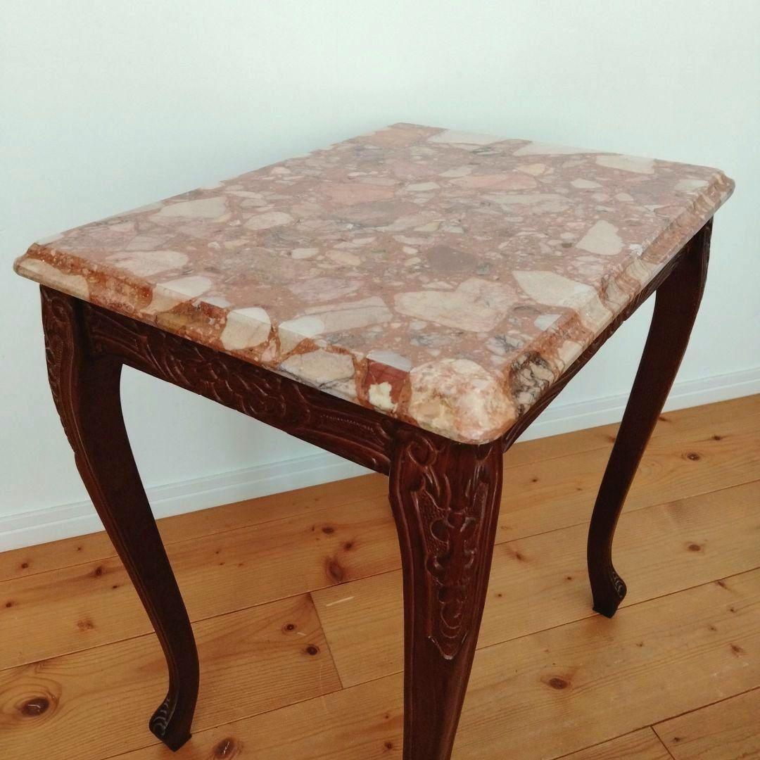 アンティーク大理石 サイドテーブル 猫足花彫刻