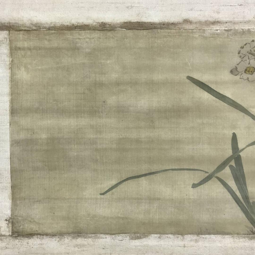 模写/山本梅逸/水仙図/スイセン図/横物/掛軸☆宝船☆AH-780