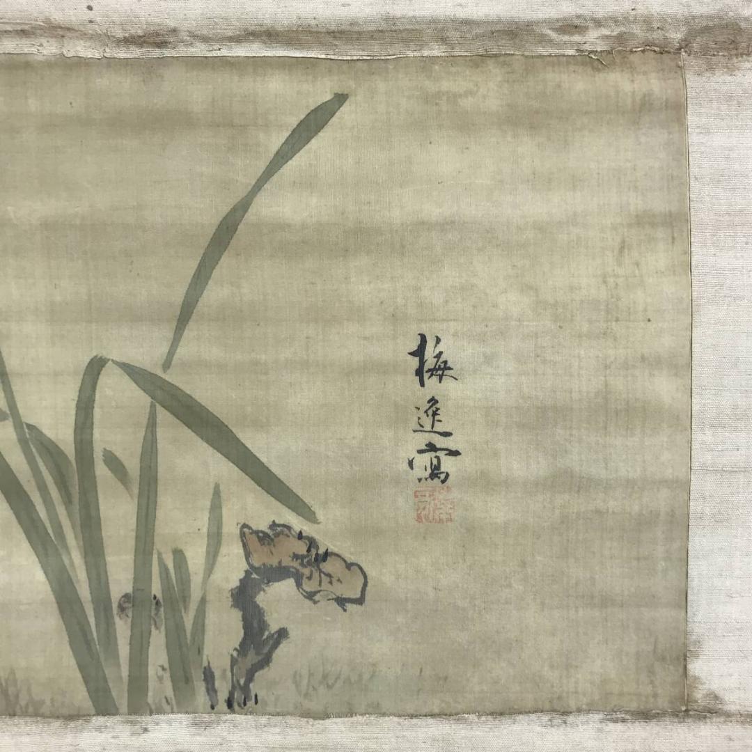 模写/山本梅逸/水仙図/スイセン図/横物/掛軸☆宝船☆AH-780