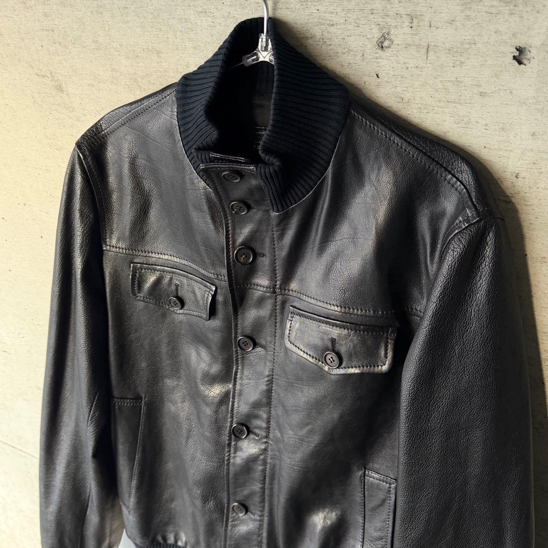 ジャケット・アウター PRADA 2008AW mock neck leather jacket