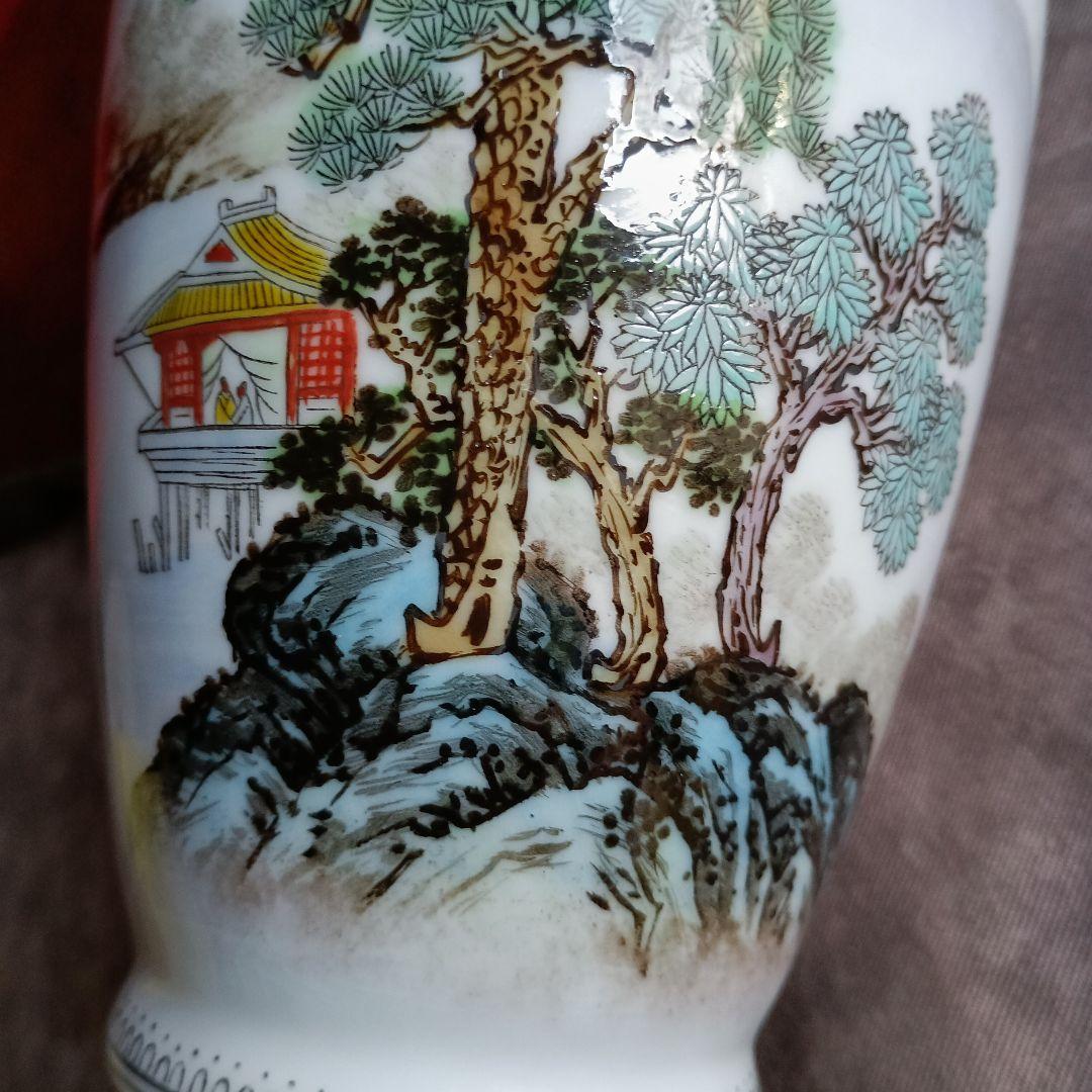 色絵　山水楼閣文　花瓶　景徳鎮