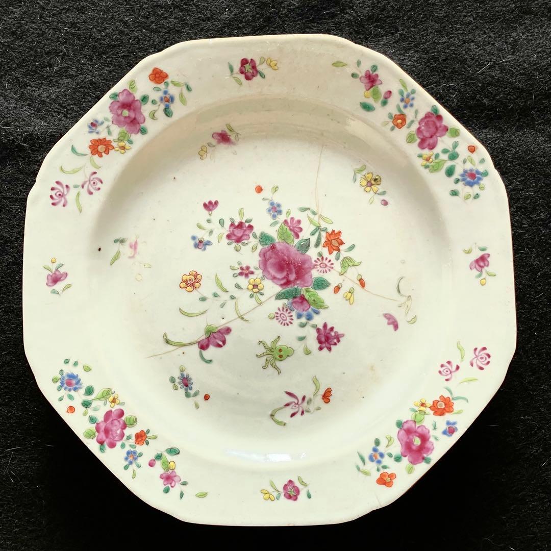 粉彩花柄中皿 清朝 景徳鎮 22cm 中国古玩