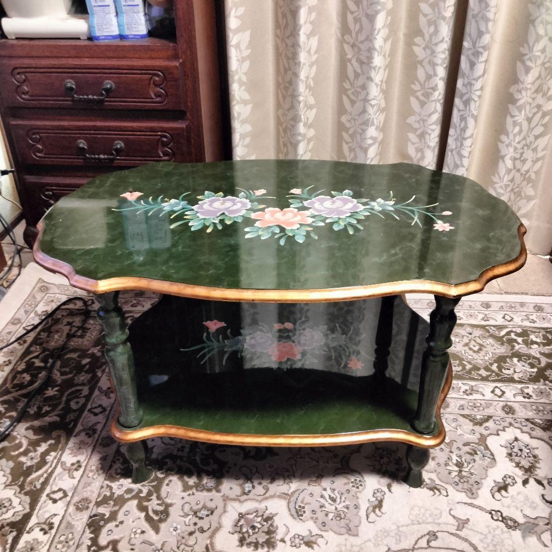 イタリア製センターテーブル グリーンのマーブル模様