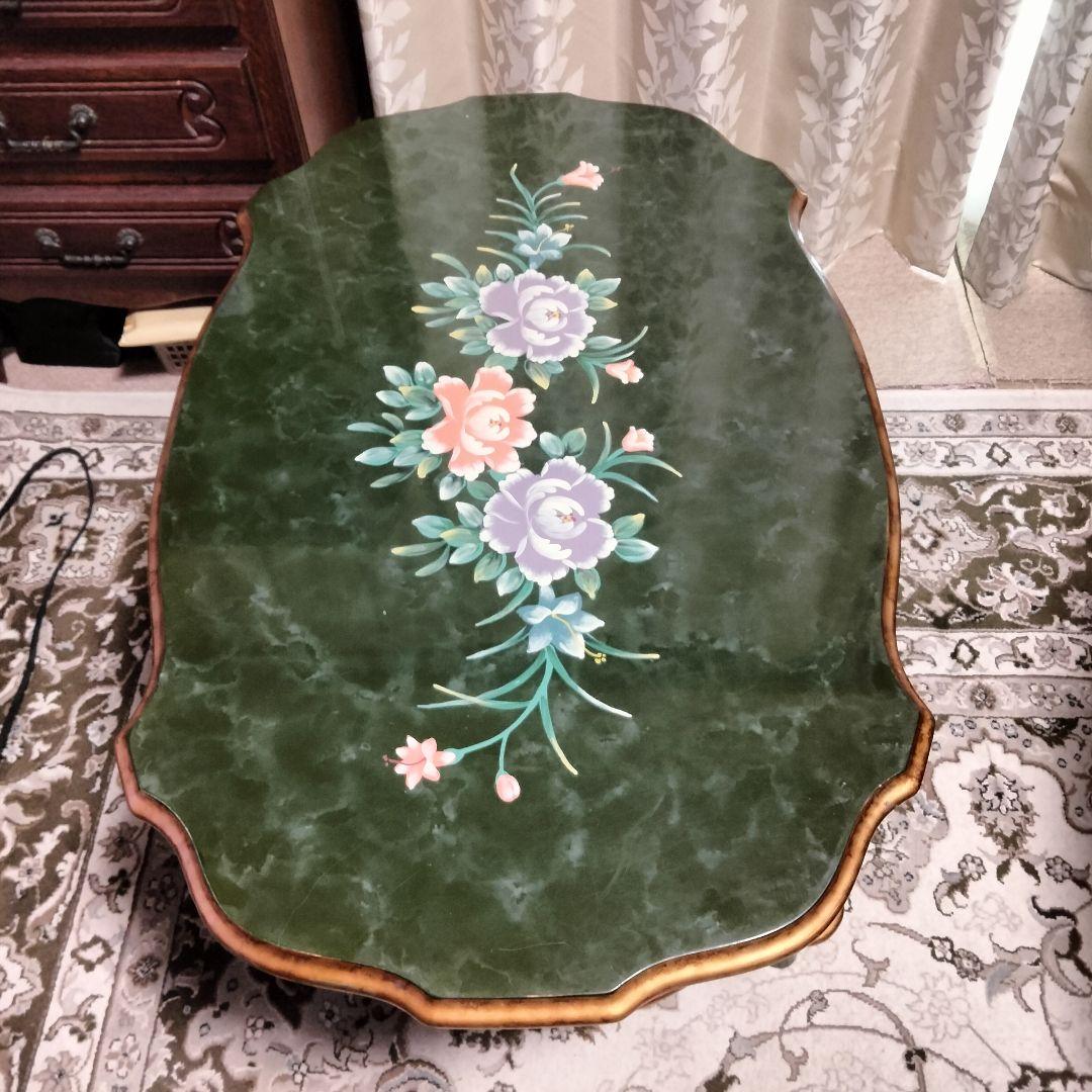 イタリア製センターテーブル グリーンのマーブル模様