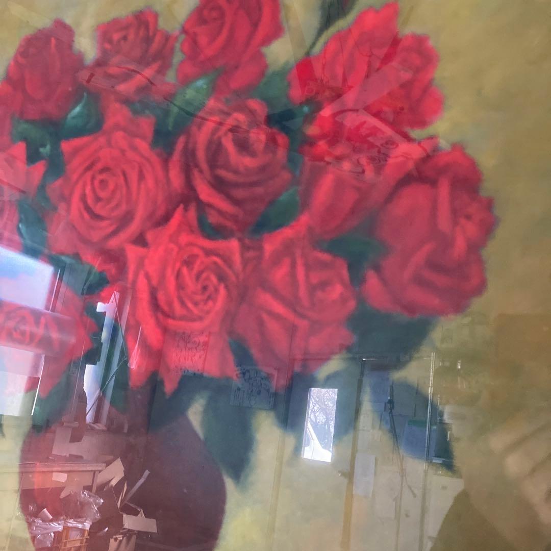 サイン￼ K.Sasaki 赤い薔薇の油彩画 F10号 額装済み 古画