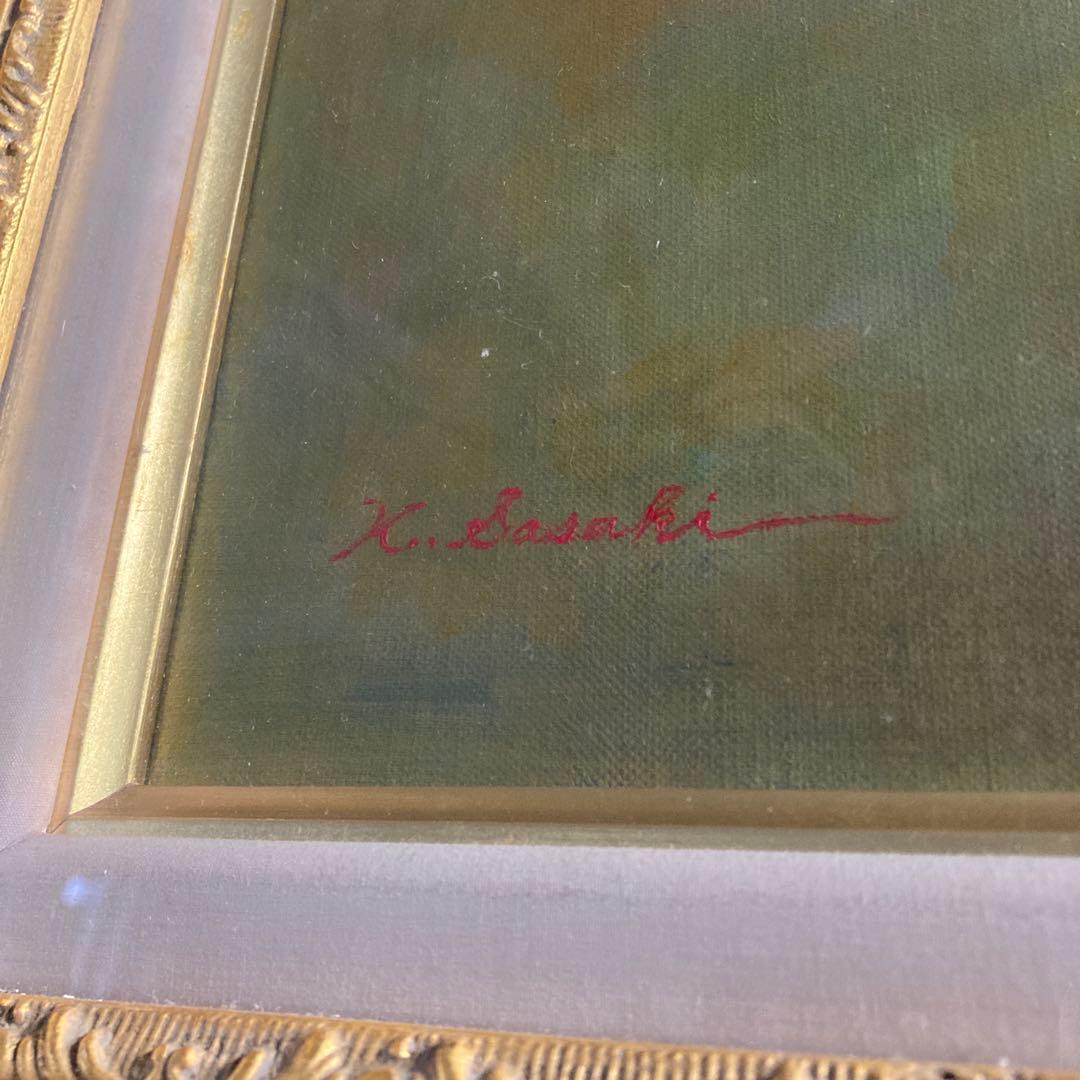 サイン￼ K.Sasaki 赤い薔薇の油彩画 F10号 額装済み 古画