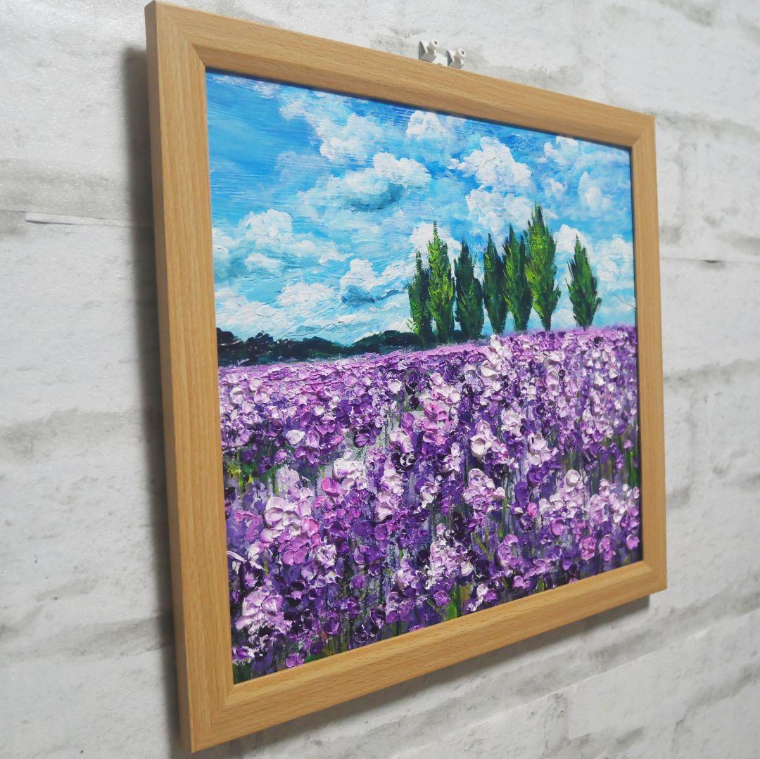 油絵 油彩 油彩画 絵 絵画【青空の下に咲くラベンダー】
