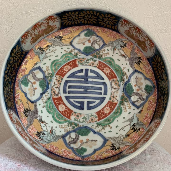 ◆本日限定大特価◆古伊万里 有田焼 大皿　大鉢　幕末〜明治期　色絵　吉祥