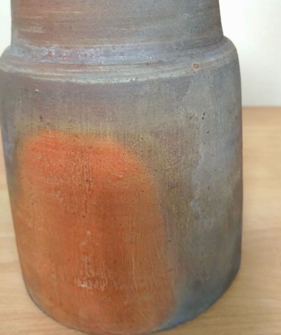 矢部篤郎作　備前焼窯変耳付花入　備前花入　山本陶秀　人間国宝　花器