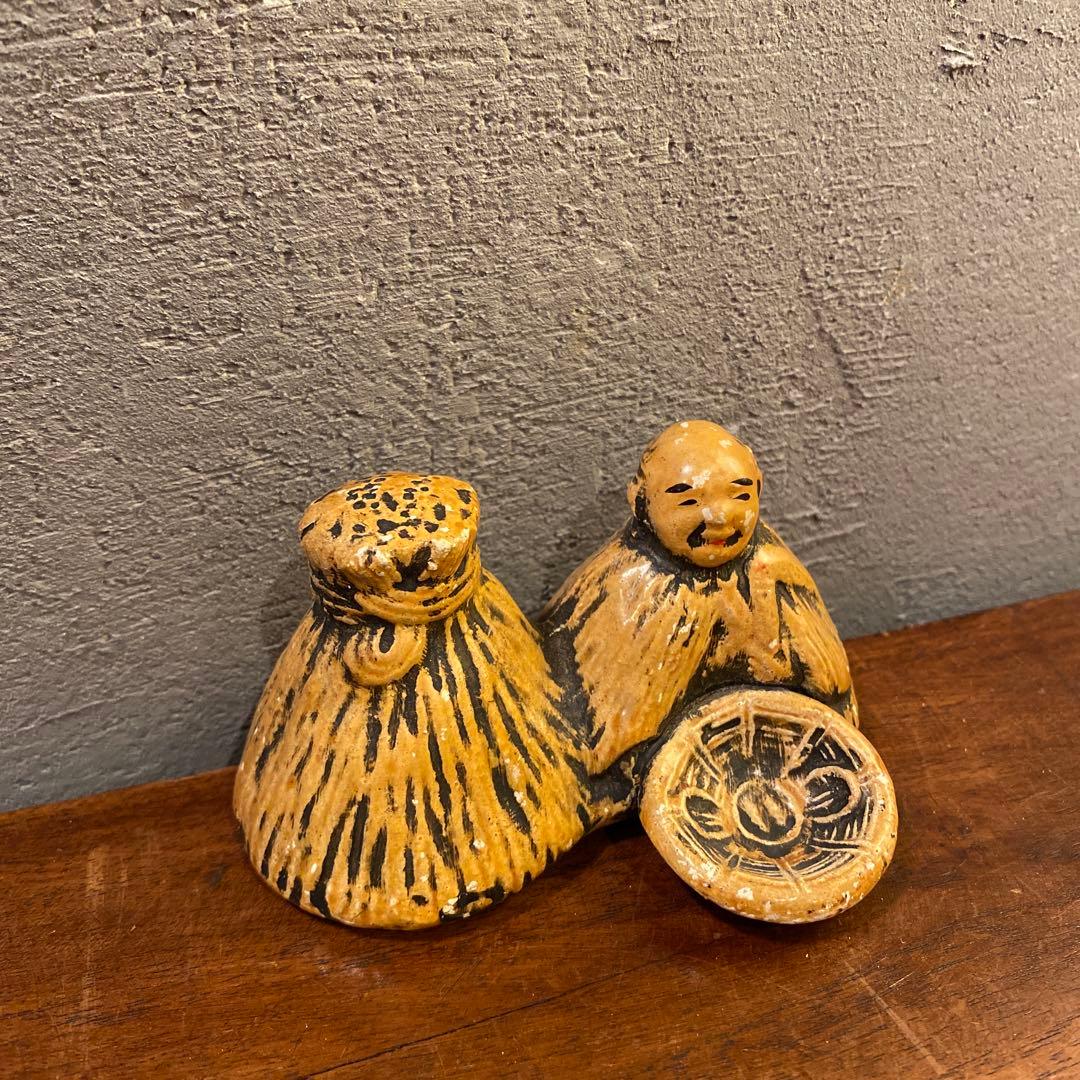 時代物 偕楽園 偕楽焼 水戸 農人形 置物 古美術 骨董品 オブジェ