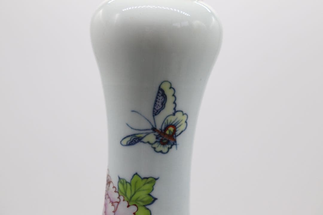 中国　とう彩　花卉紋蒜頭瓶　乾隆年製銘　送料込み250510