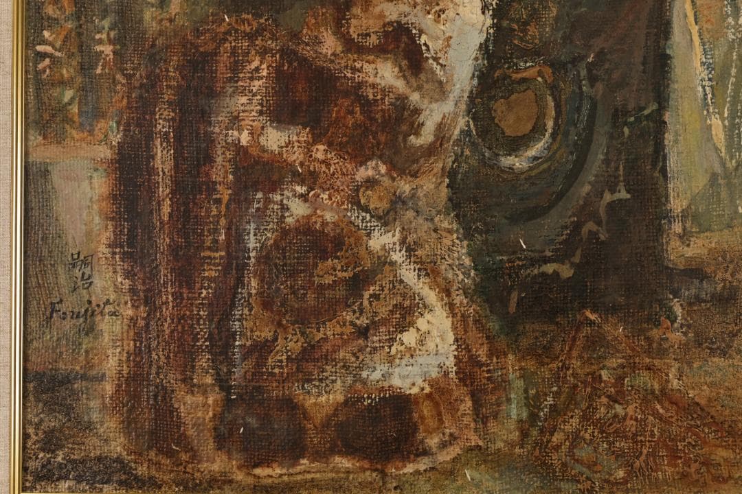 【模写】　藤田嗣治 「 猫 」　10号　油彩　サイン　タトウ　黄袋　BK094