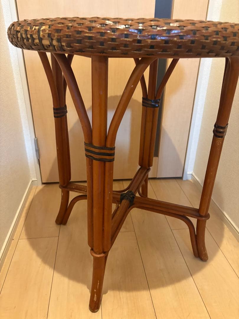 アンティーク　バリ家具　ガラステーブル　籐家具　ラタン　ヴィンテージ