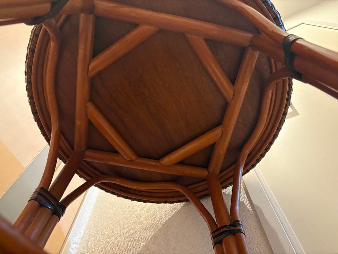 アンティーク　バリ家具　ガラステーブル　籐家具　ラタン　ヴィンテージ