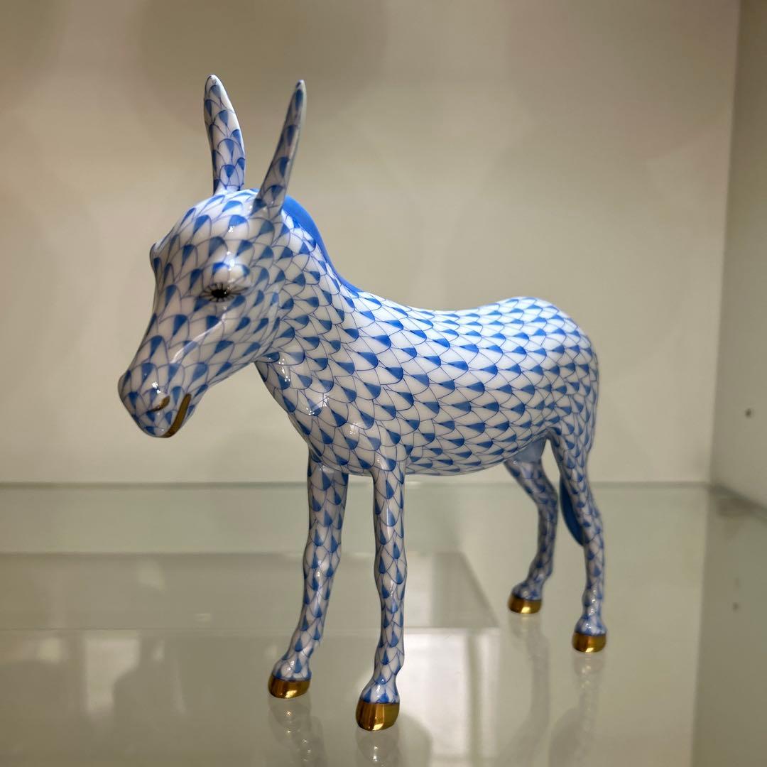 HEREND ヘレンド ロバの置物　フィギュリン 青　ブルー