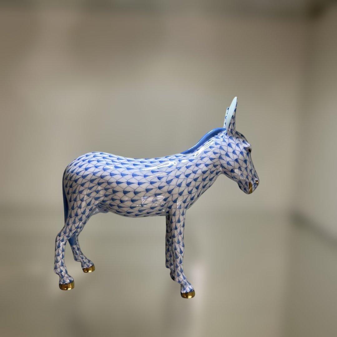 HEREND ヘレンド ロバの置物　フィギュリン 青　ブルー