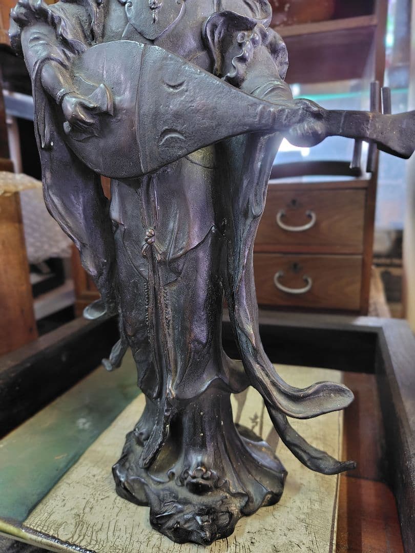 古銅 無垢 高岡 唐金 在銘 芳山作 弁財天 仏像 古美術 銅製 銅像