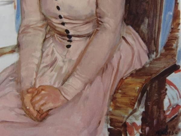 小磯良平、婦人像、希少画集画、新品高級額、額装付、状態良好、油彩 人物