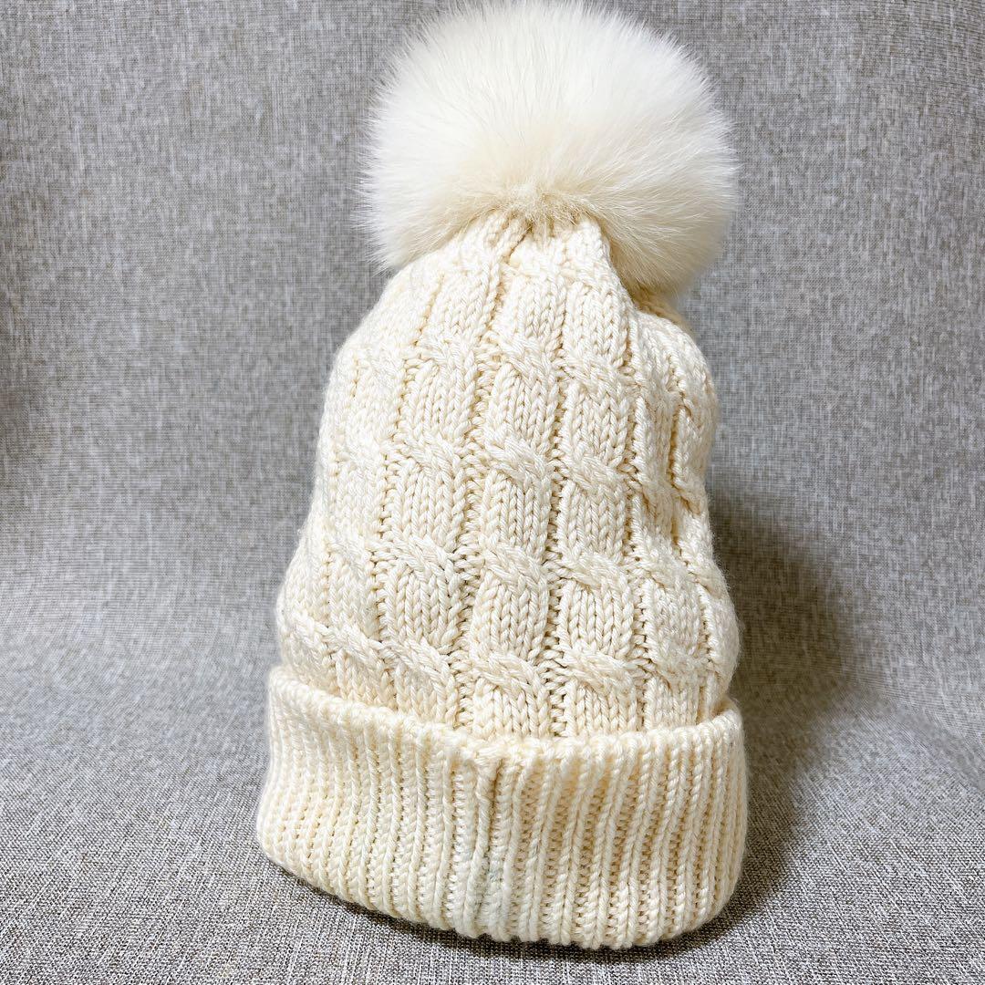 【訳あり】モンクレール ケーブル編み ニット帽 アイボリー