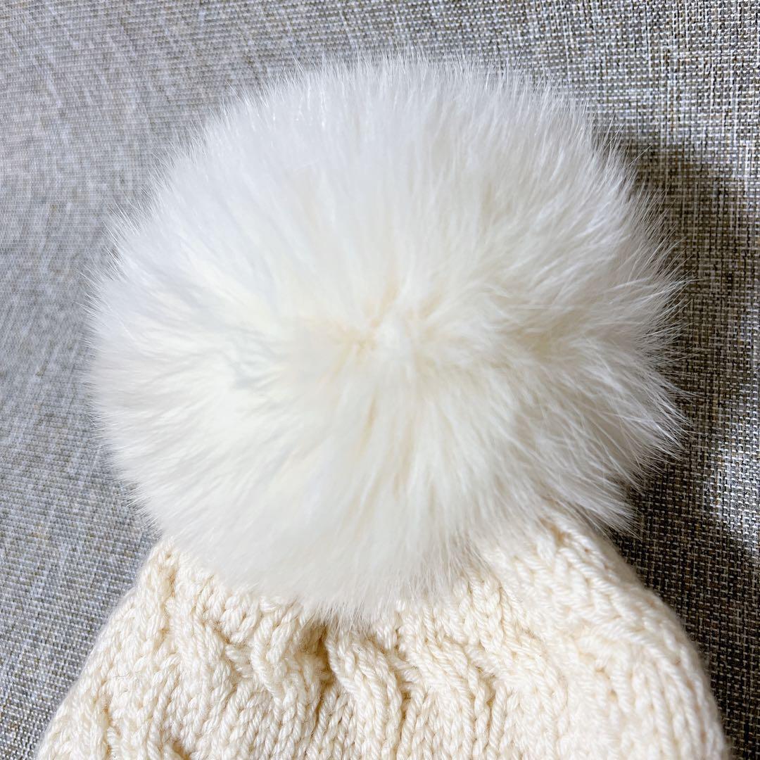 【訳あり】モンクレール ケーブル編み ニット帽 アイボリー