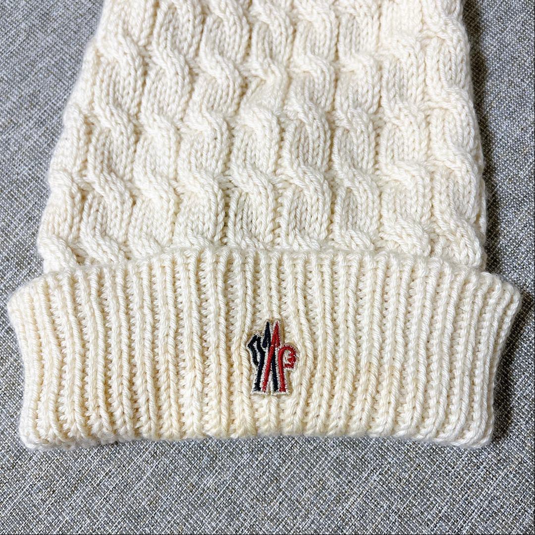 【訳あり】モンクレール ケーブル編み ニット帽 アイボリー