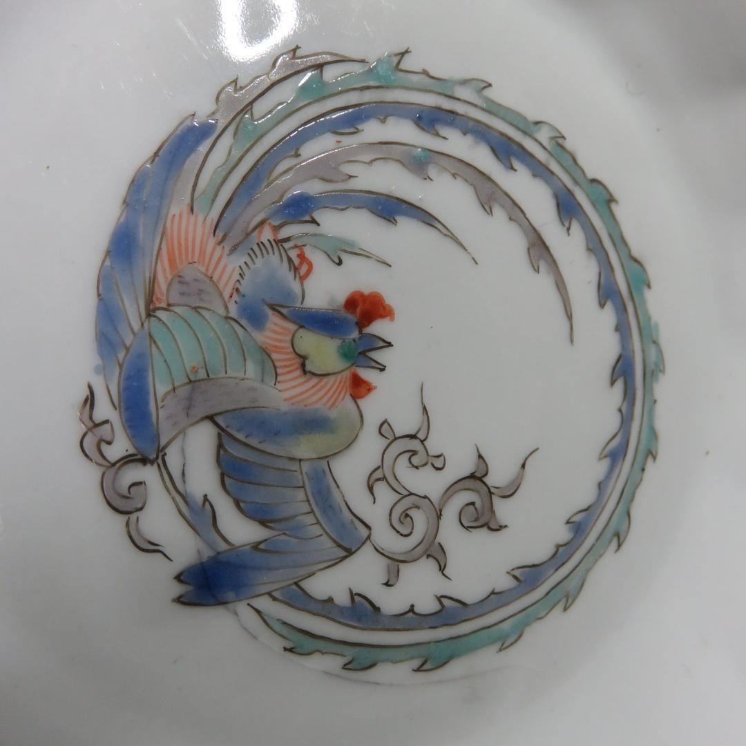 鳳凰 皿 5枚 窯傷 色絵付 銘 古伊万里 明治